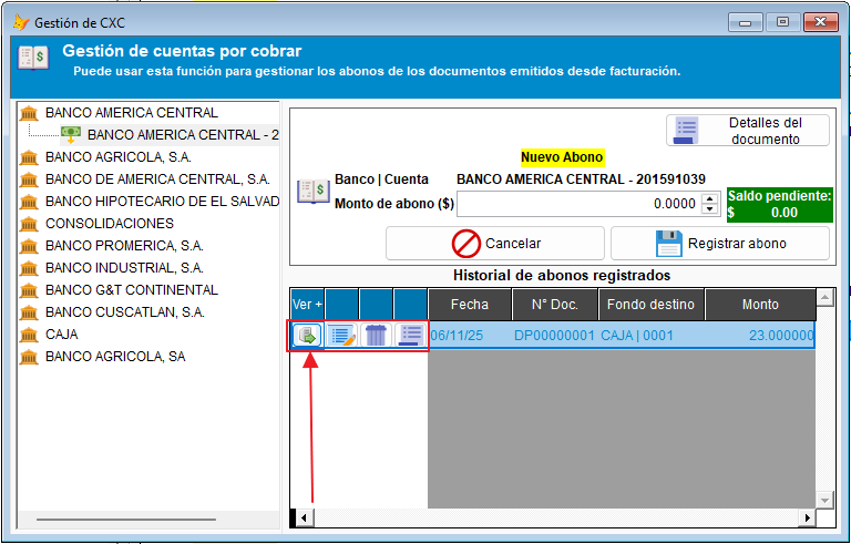 Botonera de acciones expandida