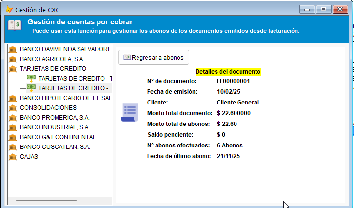 Detalles de la CXC