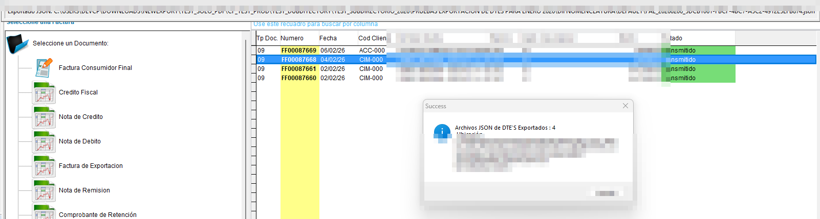 TipoDte+Fecha — Exportación JSON masiva (diálogo)