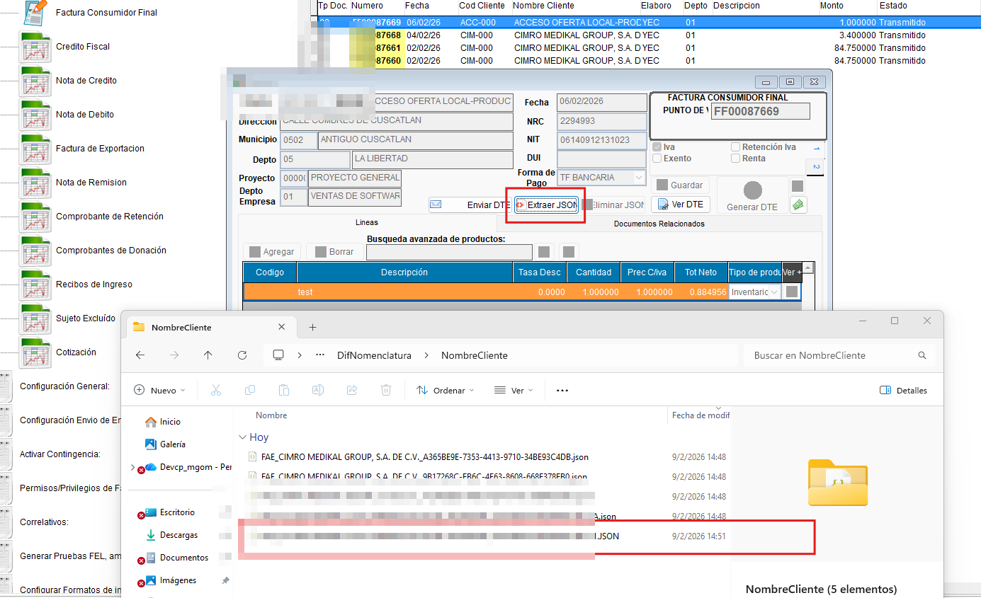Configuración: TipoDte+NombreClient+CodGen