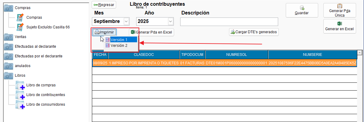 Selección de versión 2 de reportes de ventas al consumidor y al contribuyente"