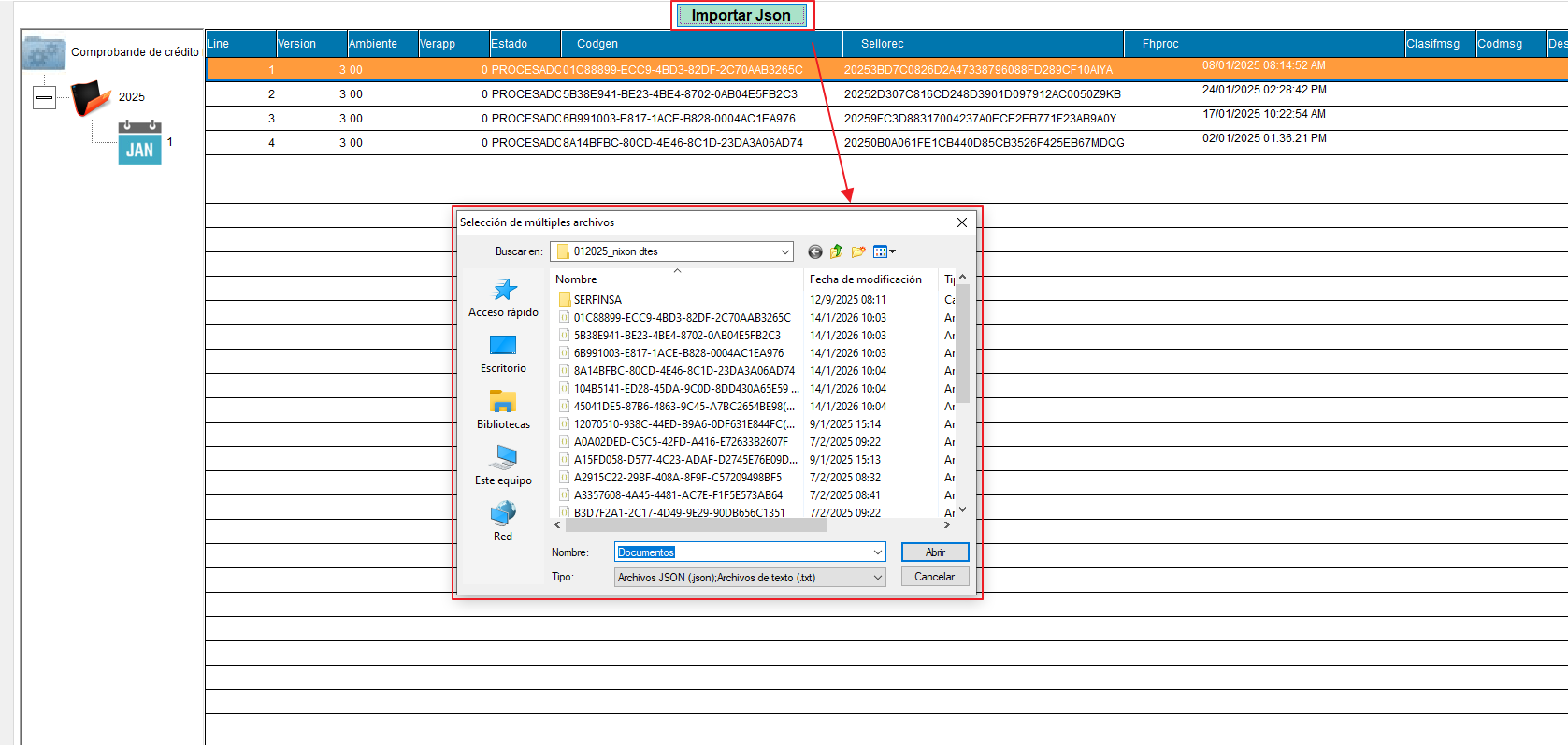 Botón Importar Json