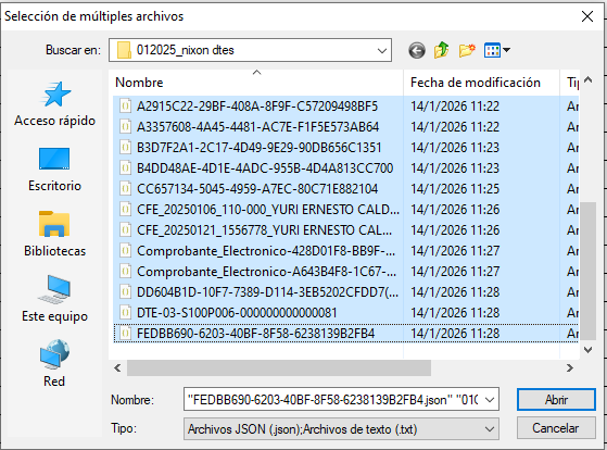 Selección de archivos JSON