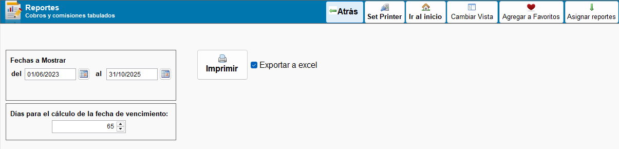 Filtros de reporte de detalle de cobros y comisiones