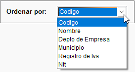 Filtros de reporte listado de clientes