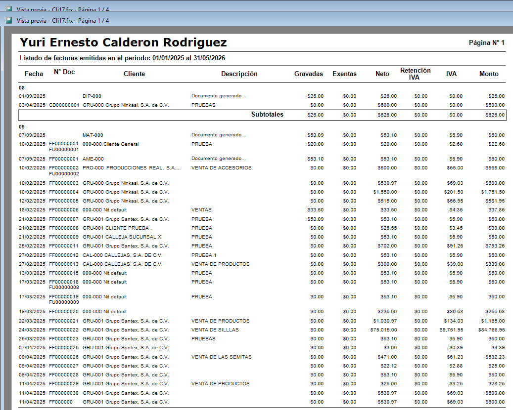 Reporte de listado de documentos emitidos